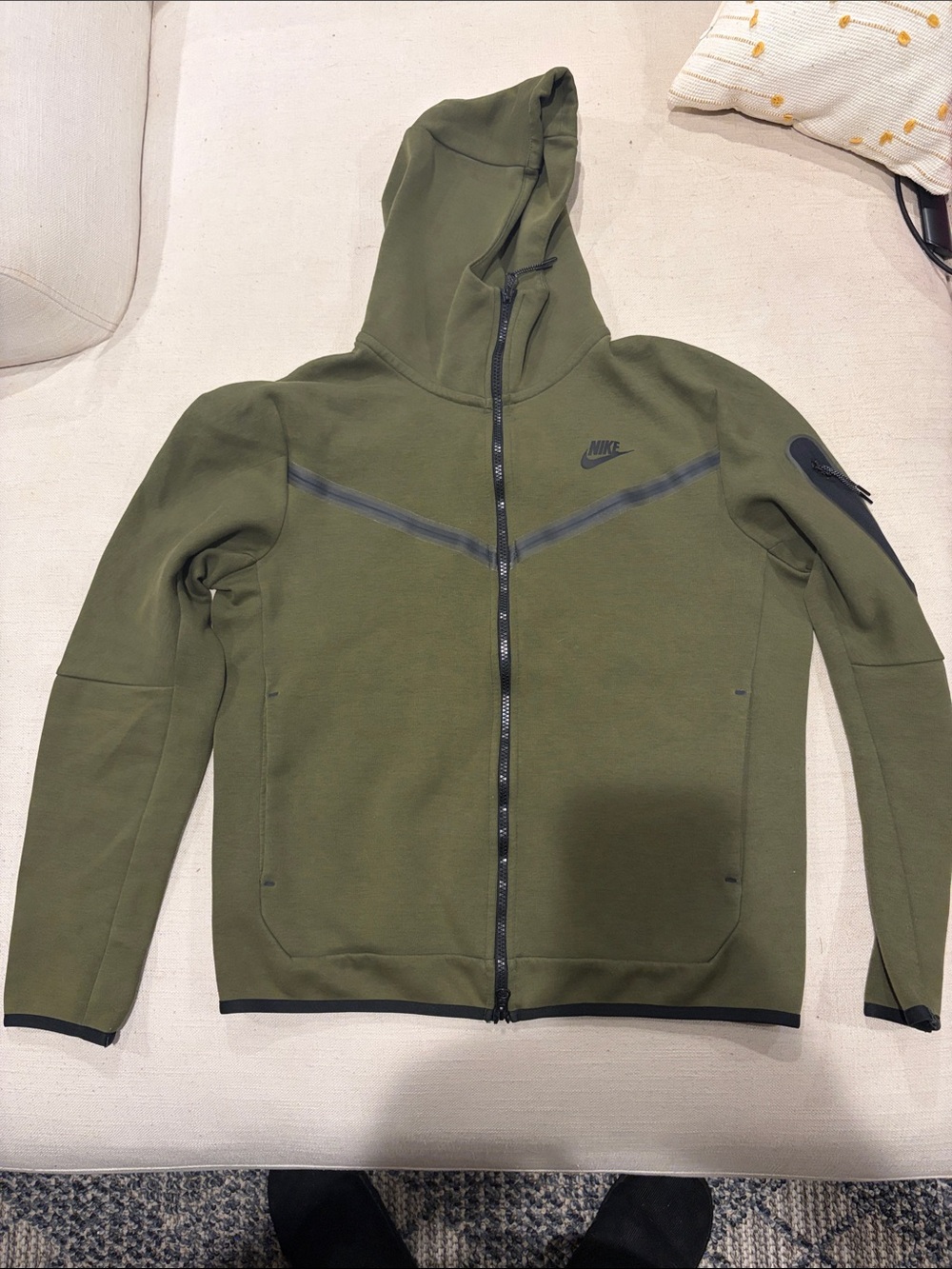 nike tech full zip hoodie army green mens medium